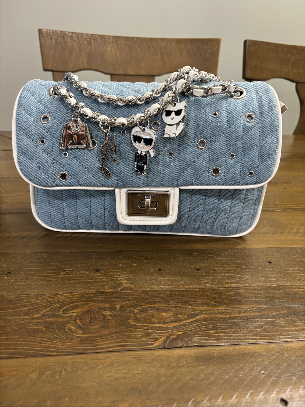 Karl Lagerfeld Agyness Light wash Denim Shoulder Bag